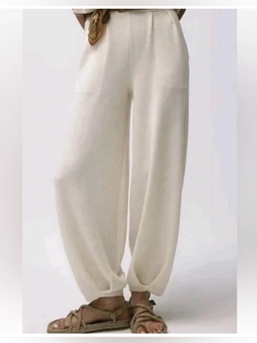 Free People Beach Freya Knit Barrel Leg Flow Pants Ivory